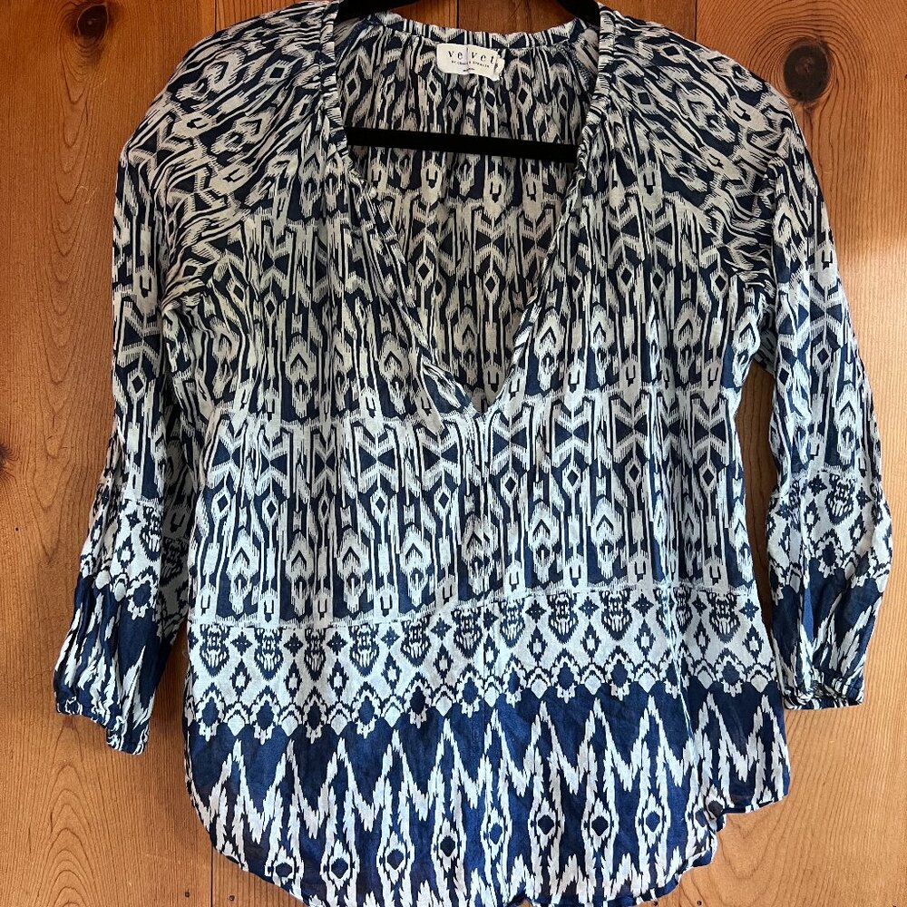 CLOSE OUT SALE: Velvet by Graham & Spencer Navy and White Boho Blouse - Size XS
